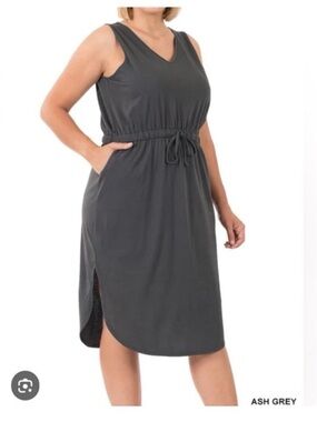 Zenana Drawsting Waist Curve Hem Dress